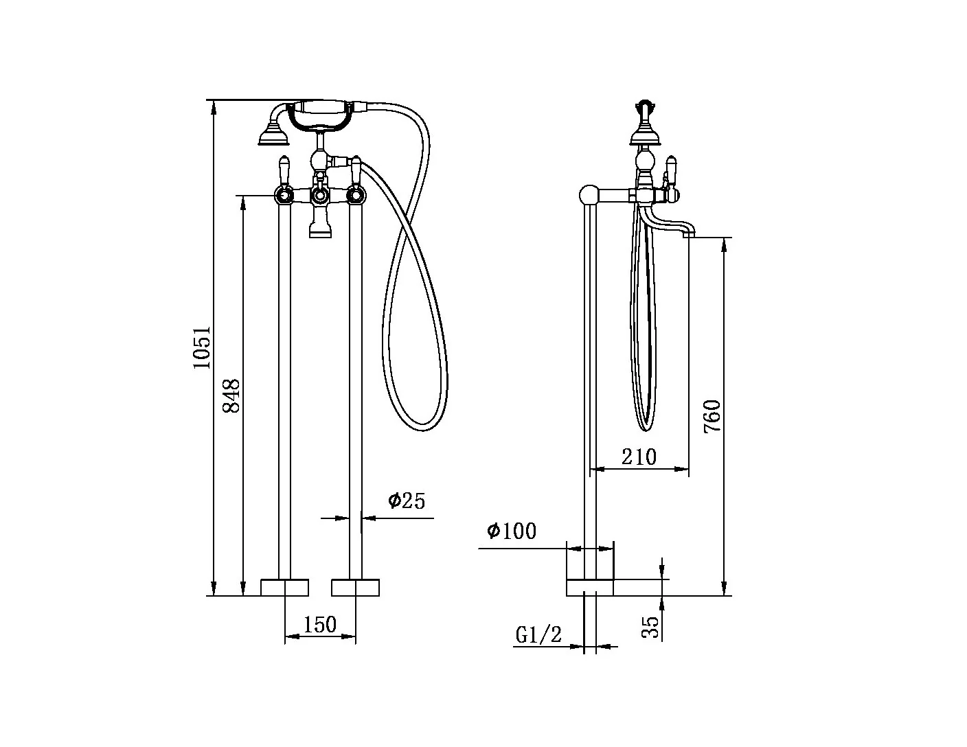 York Freestanding Bath Mixer with Metal Hand Shower - Image 10