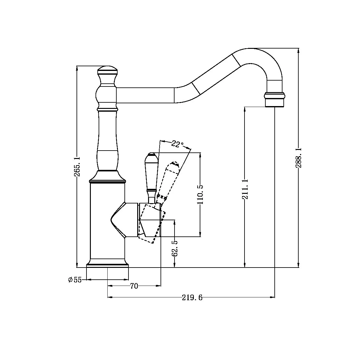 York Kitchen Mixer Hook Spout With Metal Lever - Image 10
