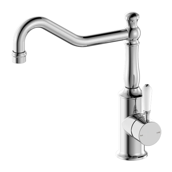 York Kitchen Mixer Hook Spout With White Porcelain Lever - Image 3