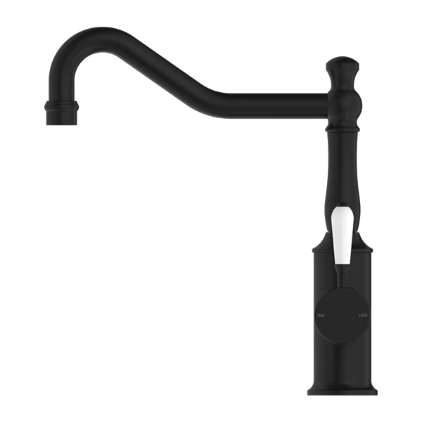 York Kitchen Mixer Hook Spout With White Porcelain Lever - Image 4