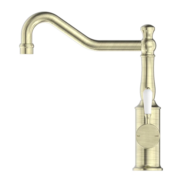 York Kitchen Mixer Hook Spout With White Porcelain Lever - Image 7