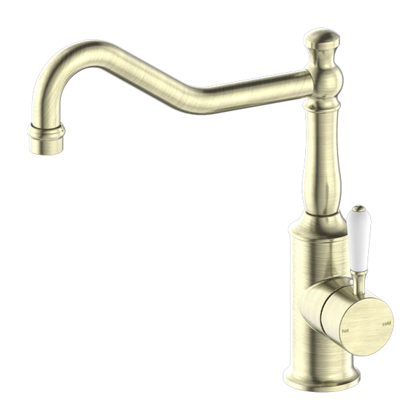 York Kitchen Mixer Hook Spout With White Porcelain Lever - Image 9
