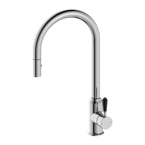 York Pull Out Sink Mixer With Veggie Spray Function With Black Porcelain Lever - Image 3