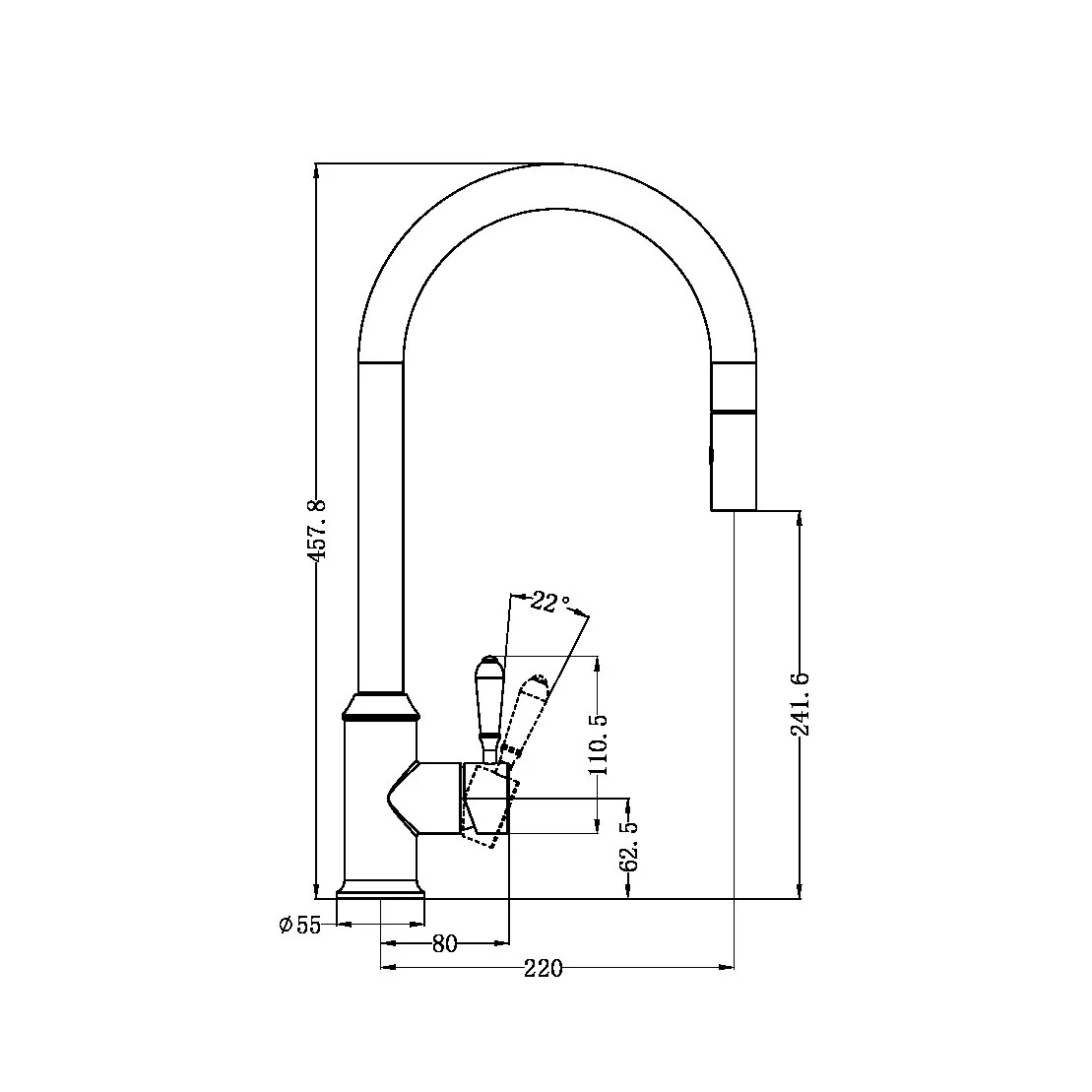 York Pull Out Sink Mixer With Veggie Spray Function With White Porcelain Lever - Image 10