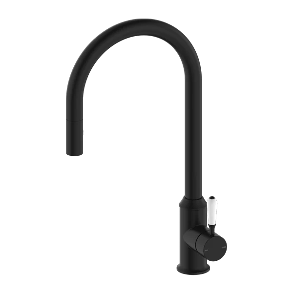 York Pull Out Sink Mixer With Veggie Spray Function With White Porcelain Lever - Image 3