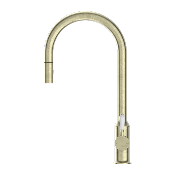 York Pull Out Sink Mixer With Veggie Spray Function With White Porcelain Lever - Image 4