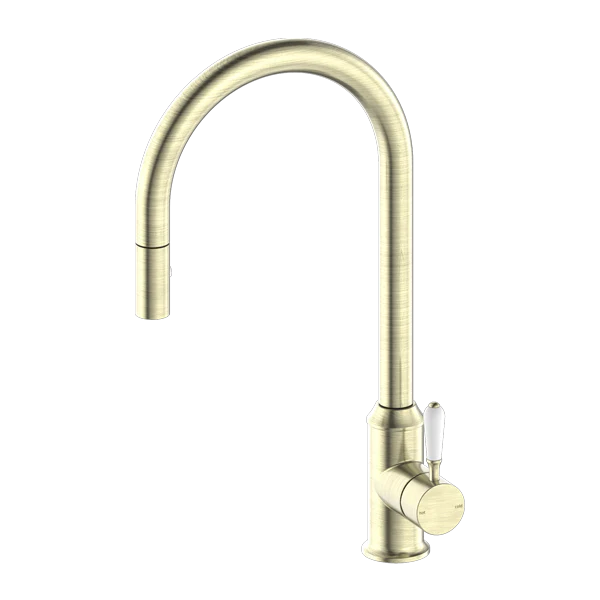 York Pull Out Sink Mixer With Veggie Spray Function With White Porcelain Lever - Image 6