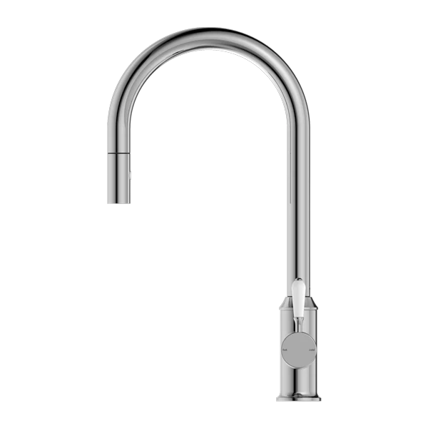 York Pull Out Sink Mixer With Veggie Spray Function With White Porcelain Lever - Image 7