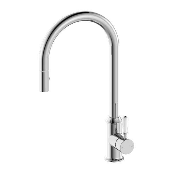 York Pull Out Sink Mixer With Veggie Spray Function With White Porcelain Lever - Image 9