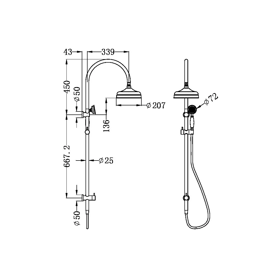 York Twin Shower With White Porcelain Hand Shower - Image 10